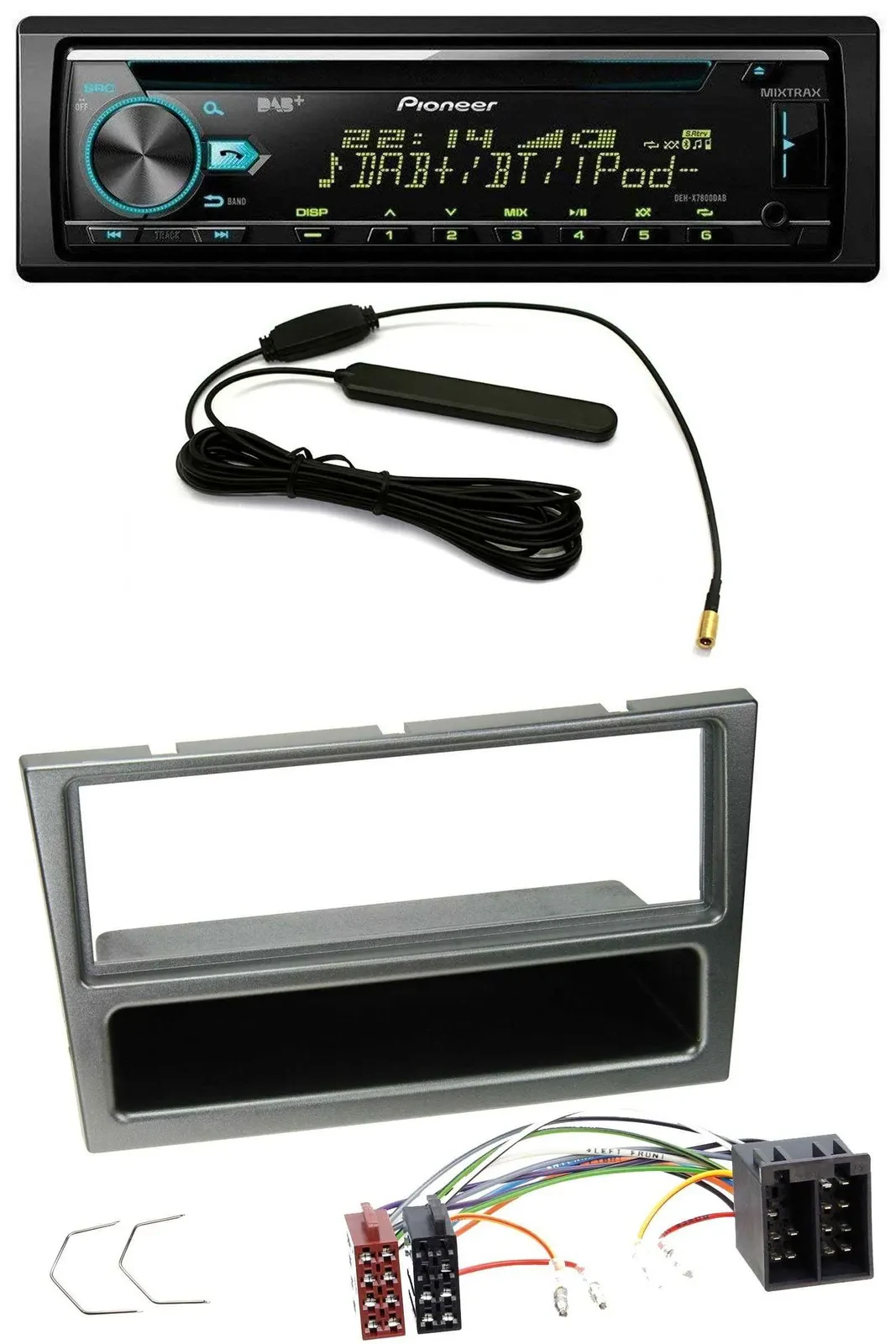Pioneer CD MP3 AUX DAB USB Autoradio für Opel Corsa C ISO 2000-2004 aluminium