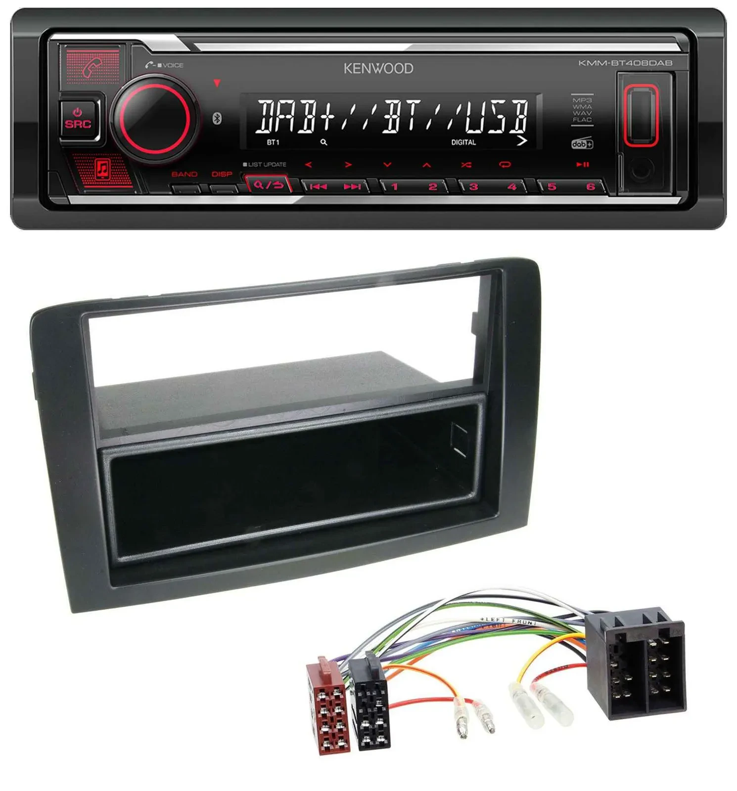 Kenwood MP3 Bluetooth USB DAB Autoradio für Fiat Idea (350 03-11) schwarz