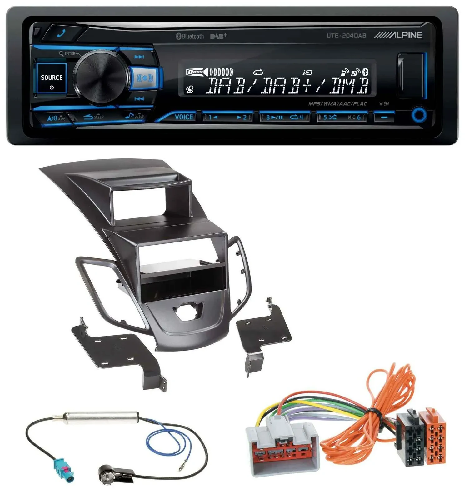 Alpine USB Bluetooth DAB MP3 Autoradio für Ford Fiesta 08-10 Display schwarz
