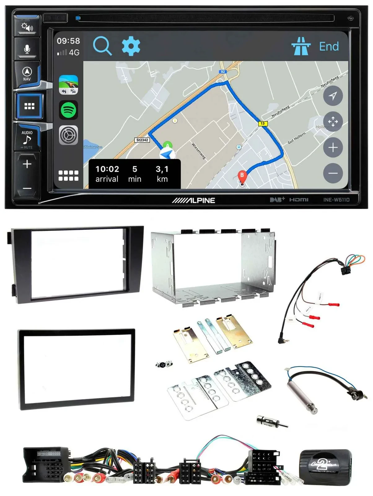 Alpine DAB TMC Bluetooth 2DIN USB Lenkrad Navigation für Audi A6 C5 2001-2004 Ak