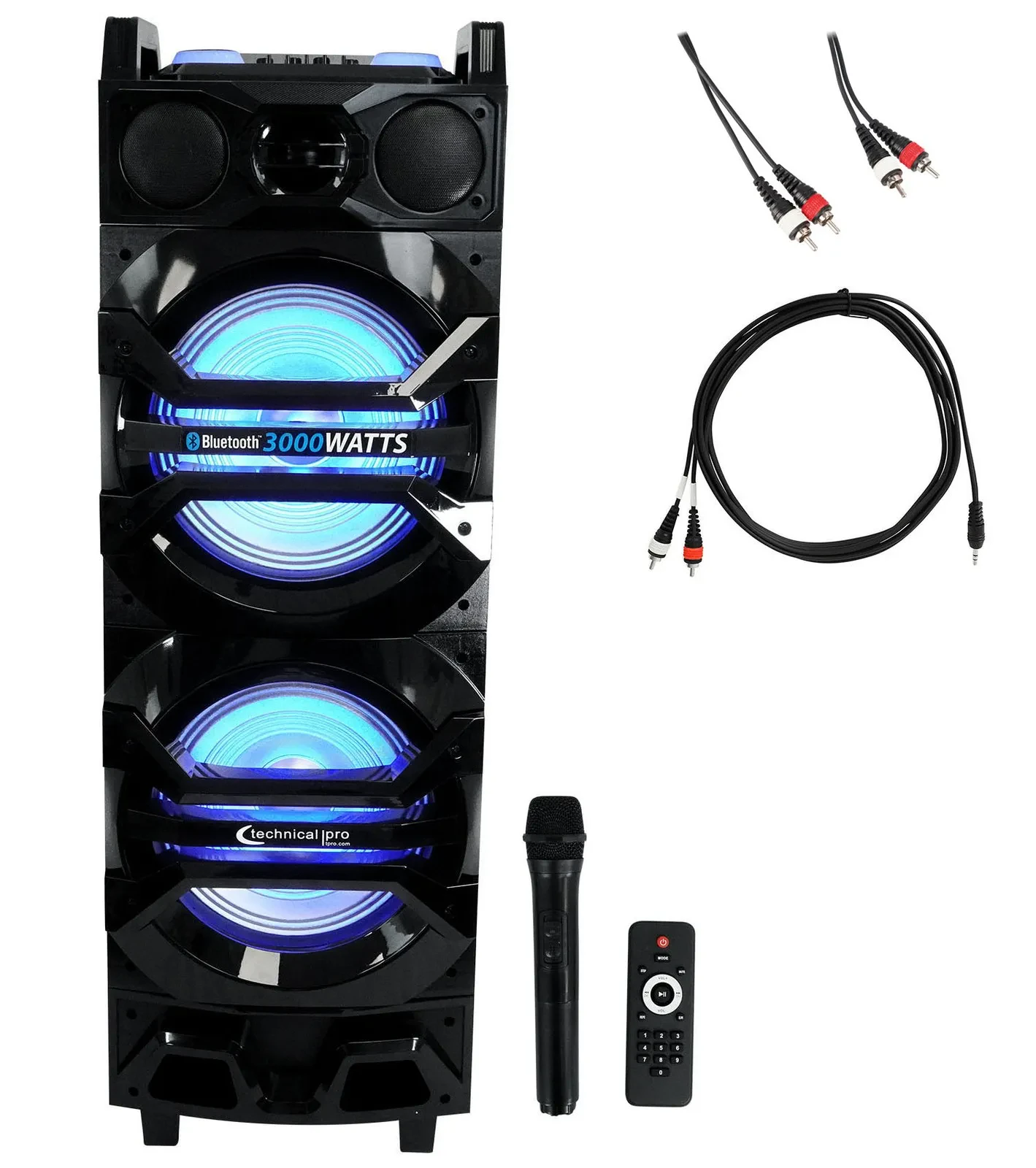 Technical Pro Dual 10” 3000w Rechargeable Karaoke Machine System w/Bluetooth