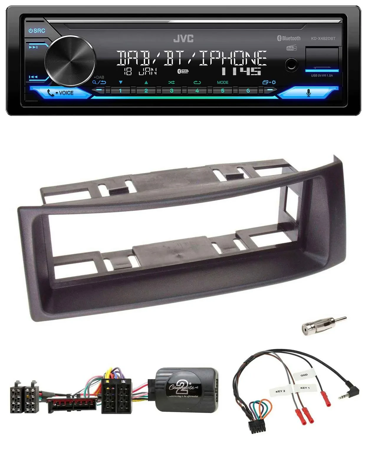 JVC Bluetooth DAB USB Lenkrad Autoradio für Renault Megane 1996-2000 Scenic schw