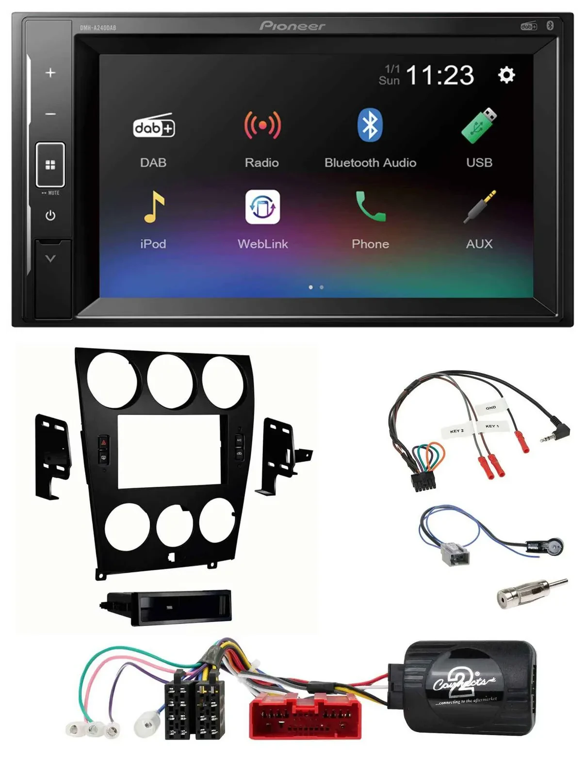 Pioneer DAB Lenkrad 2DIN Bluetooth USB Autoradio für Mazda 6 2006-2008