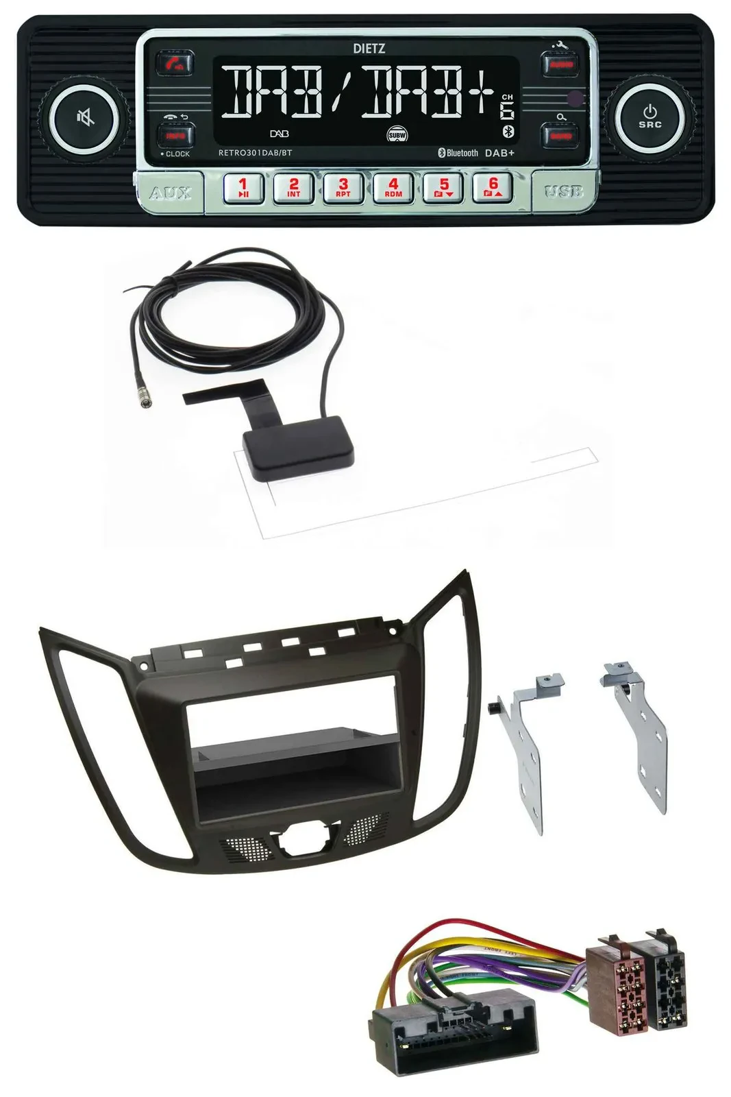 Dietz DAB Bluetooth USB MP3 Autoradio für Ford C-Max / Kuga - dunkelbraun