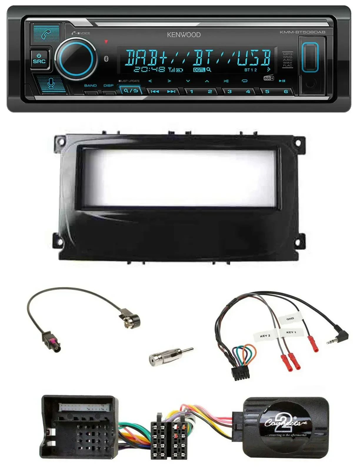 Автомагнитола для Ford Kenwood Bluetooth, DAB, USB, поддержка кнопок на руле, совместимость: Focus (с 2007), Galaxy, C-Max