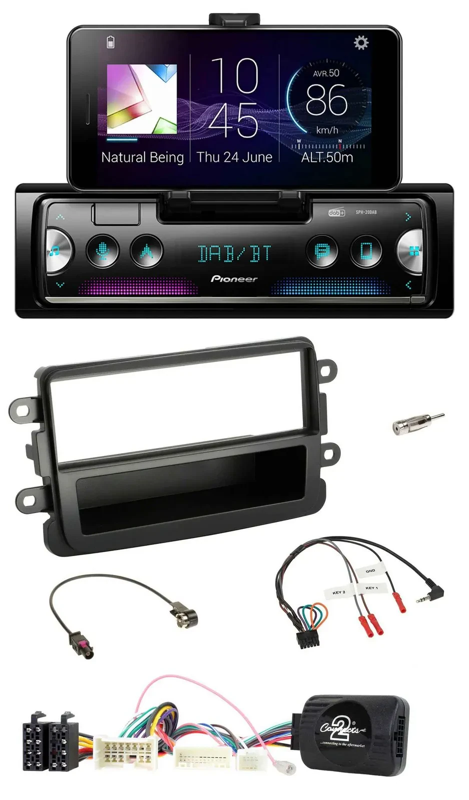 Pioneer USB Lenkrad Bluetooth DAB Autoradio für Dacia ab 2012 schwarz
