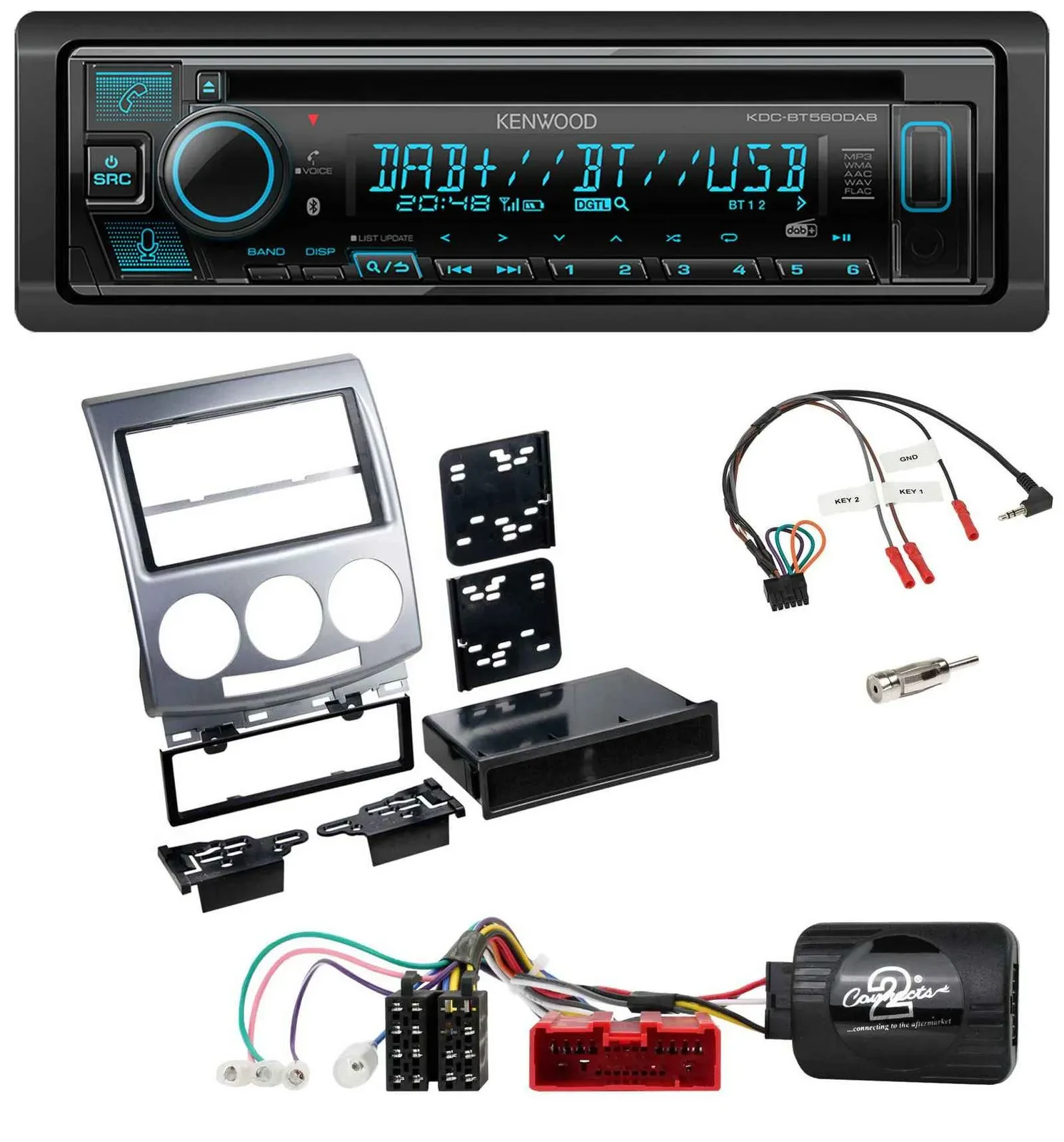 Kenwood Bluetooth DAB CD Lenkrad USB Autoradio für Mazda 5 CR 2005-2010 silber