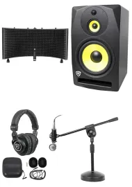 Rockville DPM10B 10" 400 Watt Powered Studio Monitor+Headphones+Mic+Shield+Stand