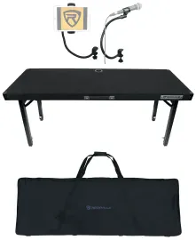 Rockville RTBL4 Adjustable DJ Table Folding Legs+Bag+Gooseneck Tablet+Mic Stands