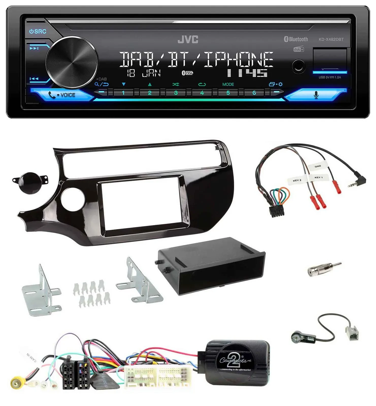 JVC Bluetooth DAB USB Lenkrad Autoradio für Kia Rio UB Facelift 2017-2023 piano