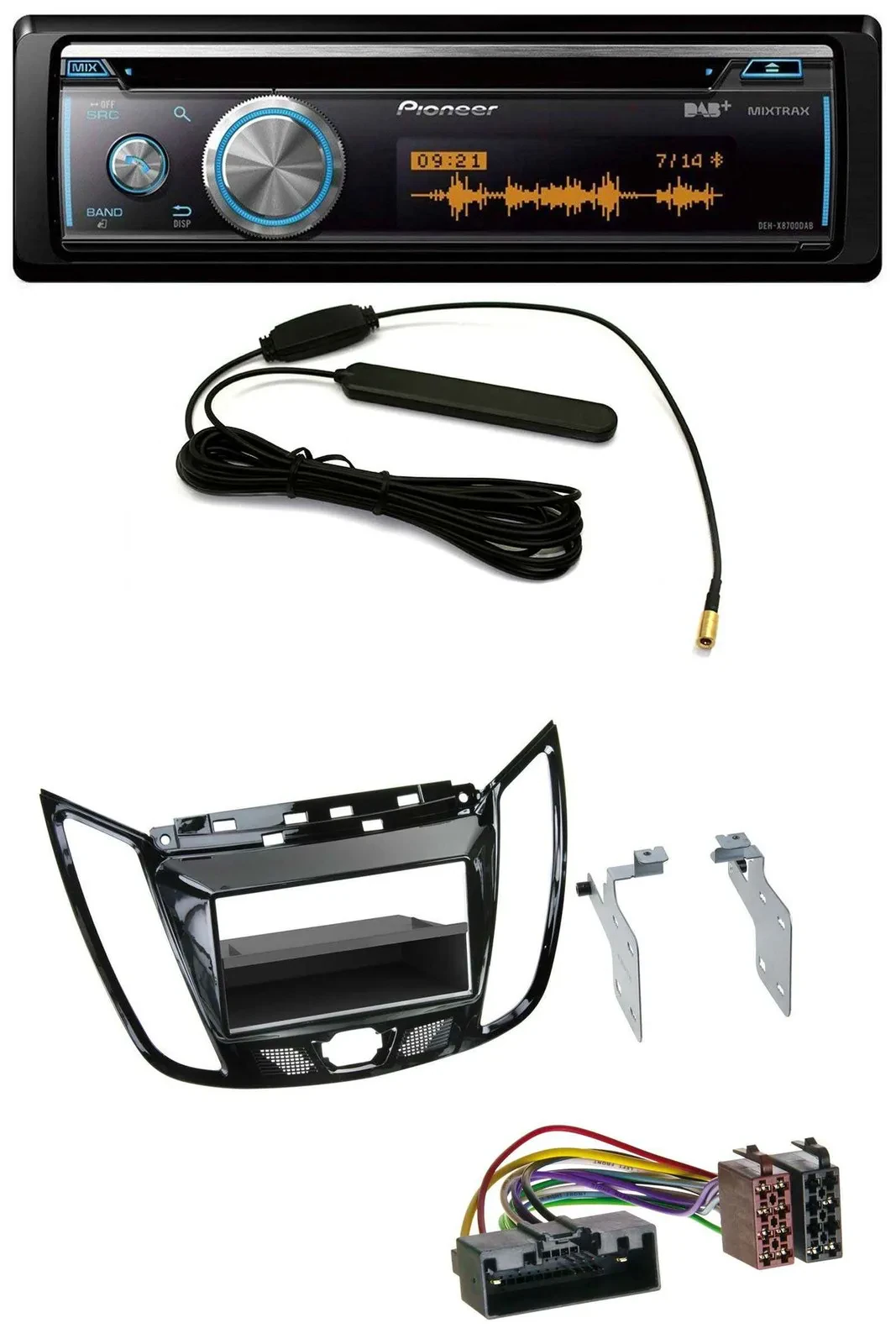 Автомагнитола для Ford C-Max/Kuga Pioneer CD USB Bluetooth DAB MP3, черный (глянцевый)