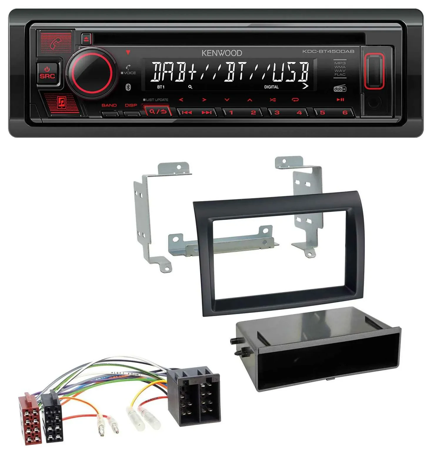 Kenwood MP3 CD USB Bluetooth DAB Autoradio für Fiat Ducato (2006-2010) schwarz