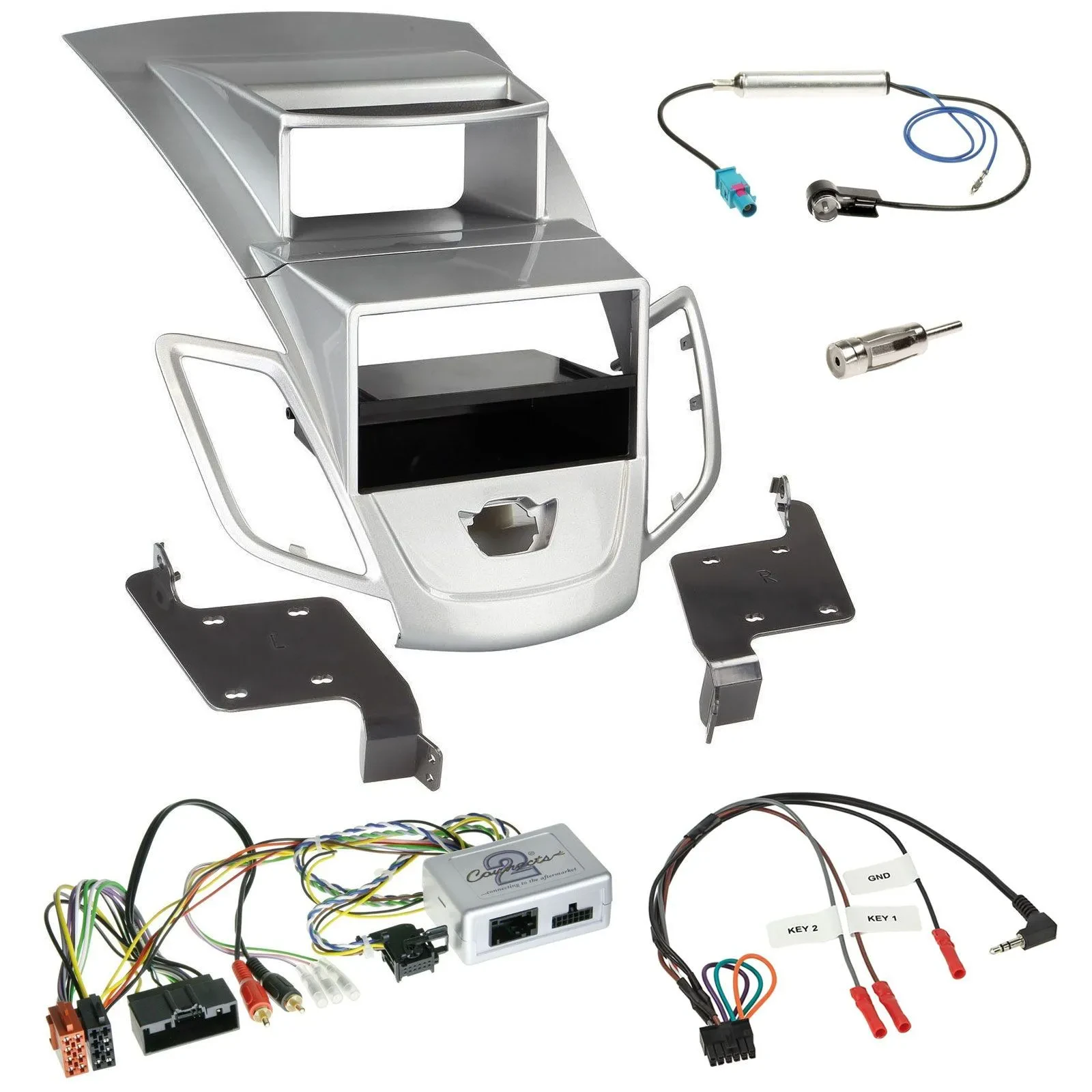 Radioset Lenkradadapter DIN Autoradio für Ford Fiesta 2010-17 Display silber