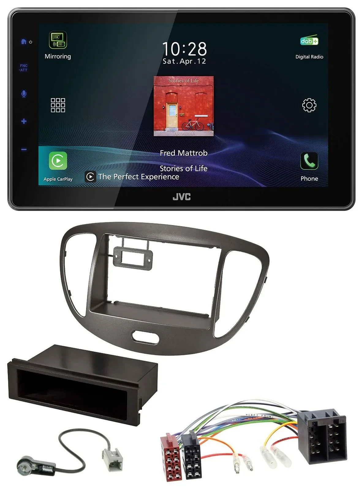 Автомагнитола JVC DAB MP3 Bluetooth USB, темно-серебристый, для Hyundai i10 (2008–2013)