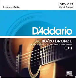 Струны для акустической гитары D'Addario EJ11 12-53, бронза