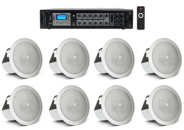 (8) JBL 3" Ceiling Speakers+6-Zone Bluetooth Amplifier For Hotel/Office/Diner