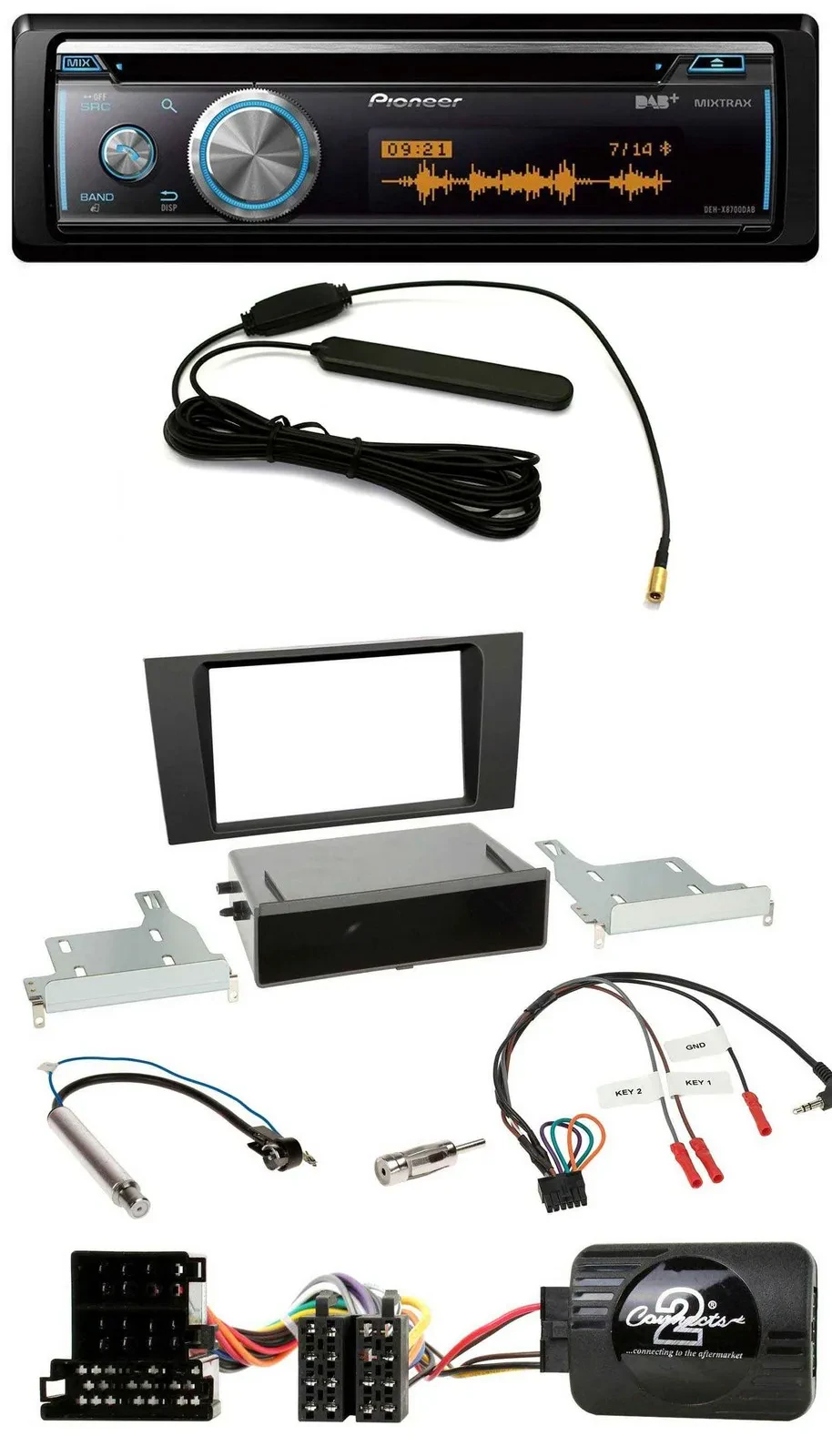 Автомагнитола Pioneer CD/USB/Bluetooth/DAB для Audi A4 B5 (1999–2001) с поддержкой управления с руля