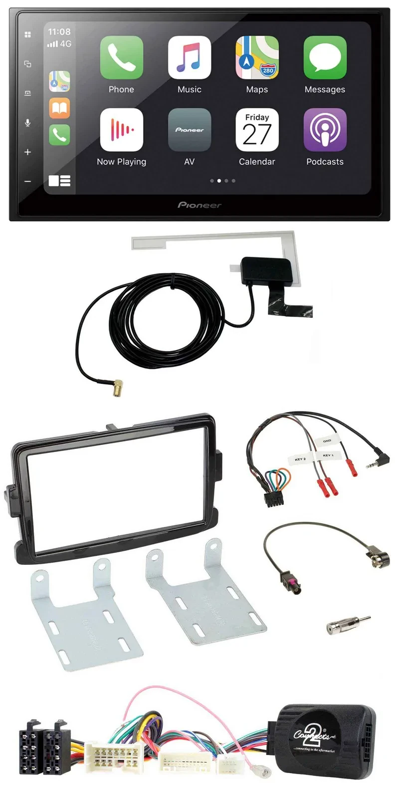 Автомагнитола Pioneer 2DIN, USB, Bluetooth, DAB, для Dacia (с 2012), черный глянец, поддержка управления на руле