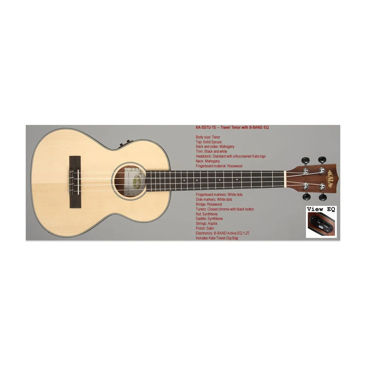 KALA Spruce Top Mahogany Travel Tenor with a EQ, with a Gigbag