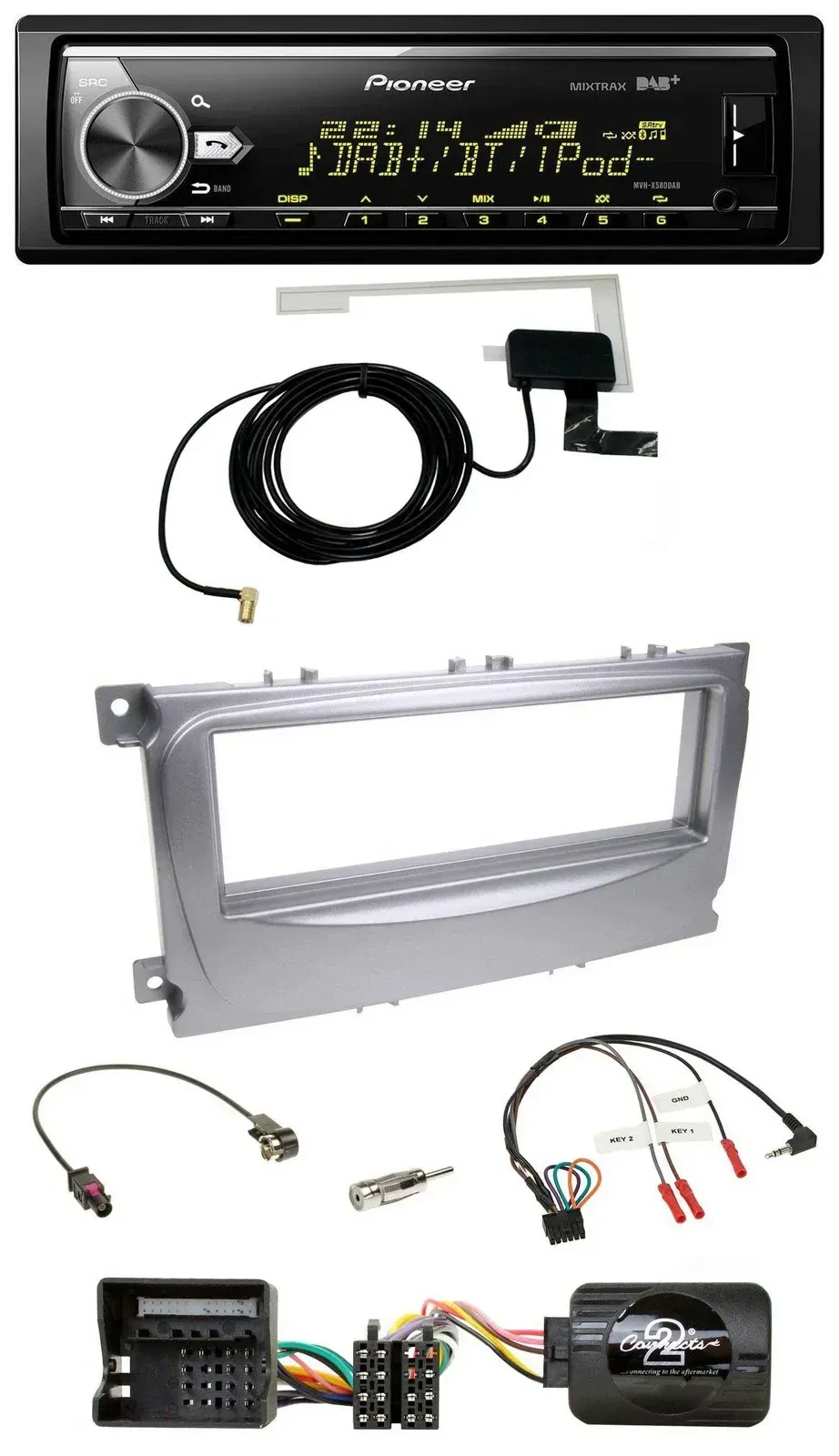 Автомагнитола для Ford S-Max/Mondeo 2007–2014 Pioneer Bluetooth DAB USB, поддержка управления на руле, серебристая