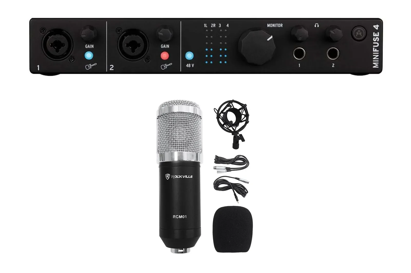 Arturia Minifuse 4 Black 4x4 USB MIDI Audio Interface+Recording Microphone