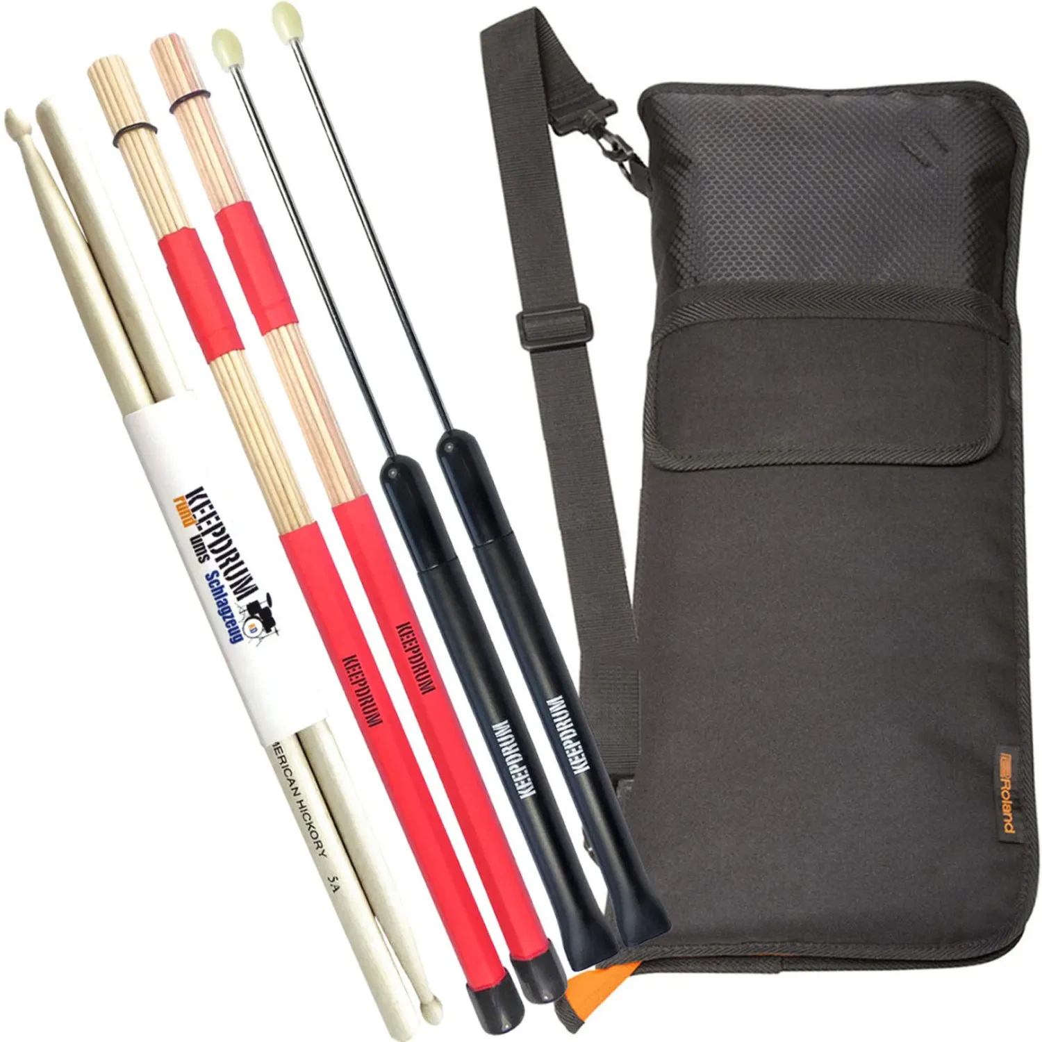 Roland SB-G10 Stickbag mit keepdrum Switchbrush, Rods und Schlagzeugstöcke
