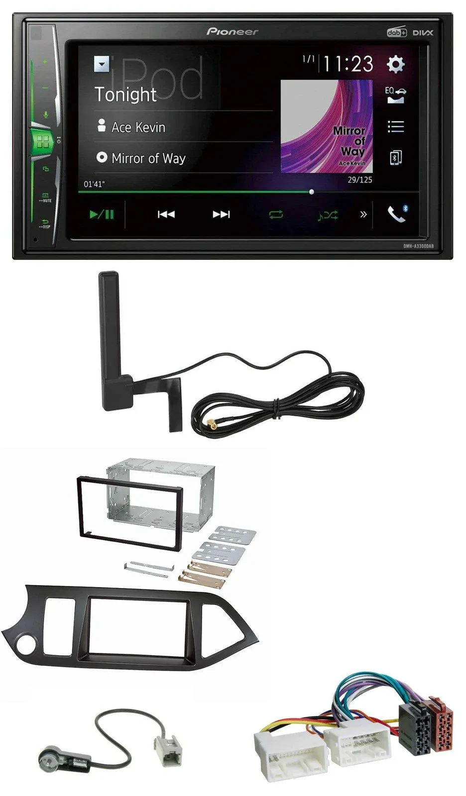 Автомагнитола для Kia Picanto Pioneer 2 DIN, Bluetooth, DAB, AUX, MP3 (с 2011, Start-Stop)