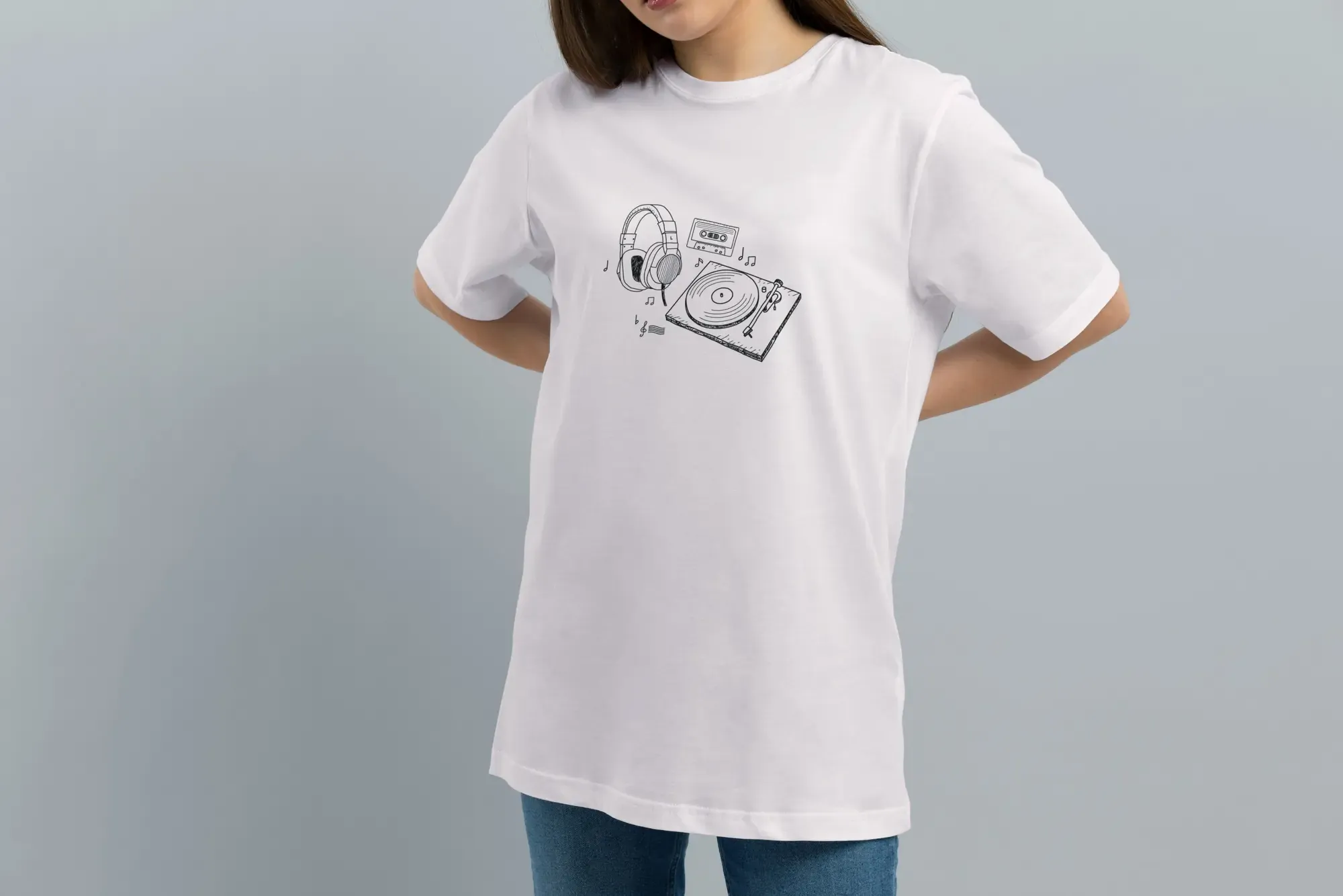 Футболка Popmerch MWXXL142 "Vinyl, Casset, Headphones" белая, мужская, размер XXL