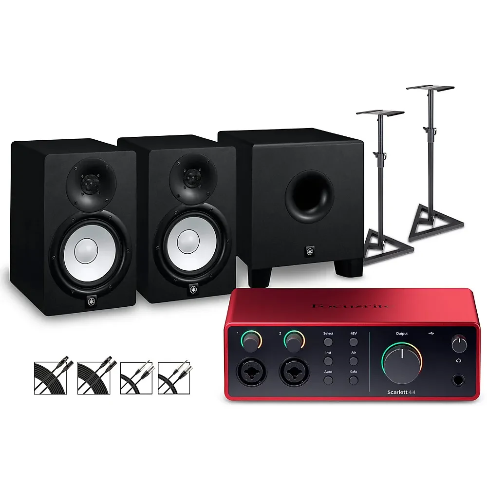 Focusrite Scarlett 4i4 Gen 4 w/Yamaha HS Studio Monitors/Subwoofer Bundle HS7