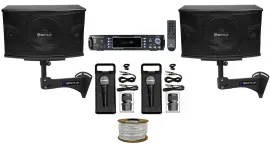 (2) Rockville KPS10 10" Karaoke Speakers+Bluetooth Amp+Wall Mount Brackets+Mics