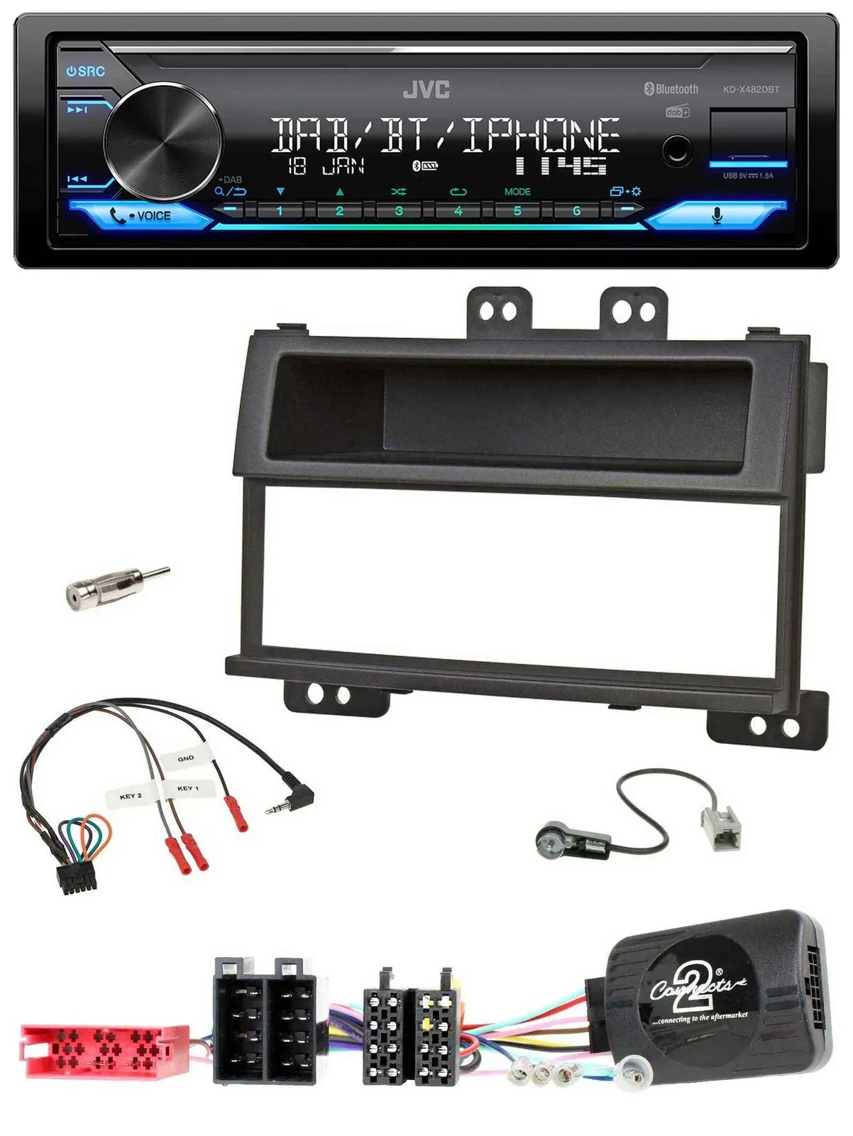Автомагнитола JVC Bluetooth, DAB, USB для Hyundai i20 (2009–2011), черная