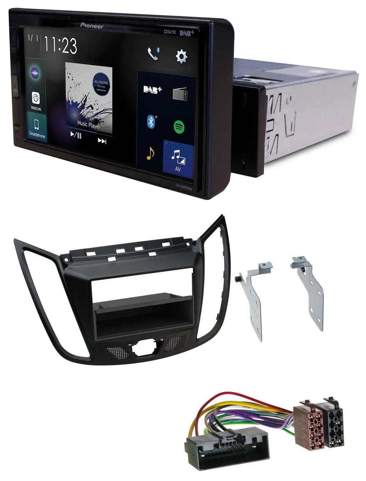 Pioneer DAB MP3 Bluetooth USB Autoradio für Ford C-Max Kuga matt schwarz