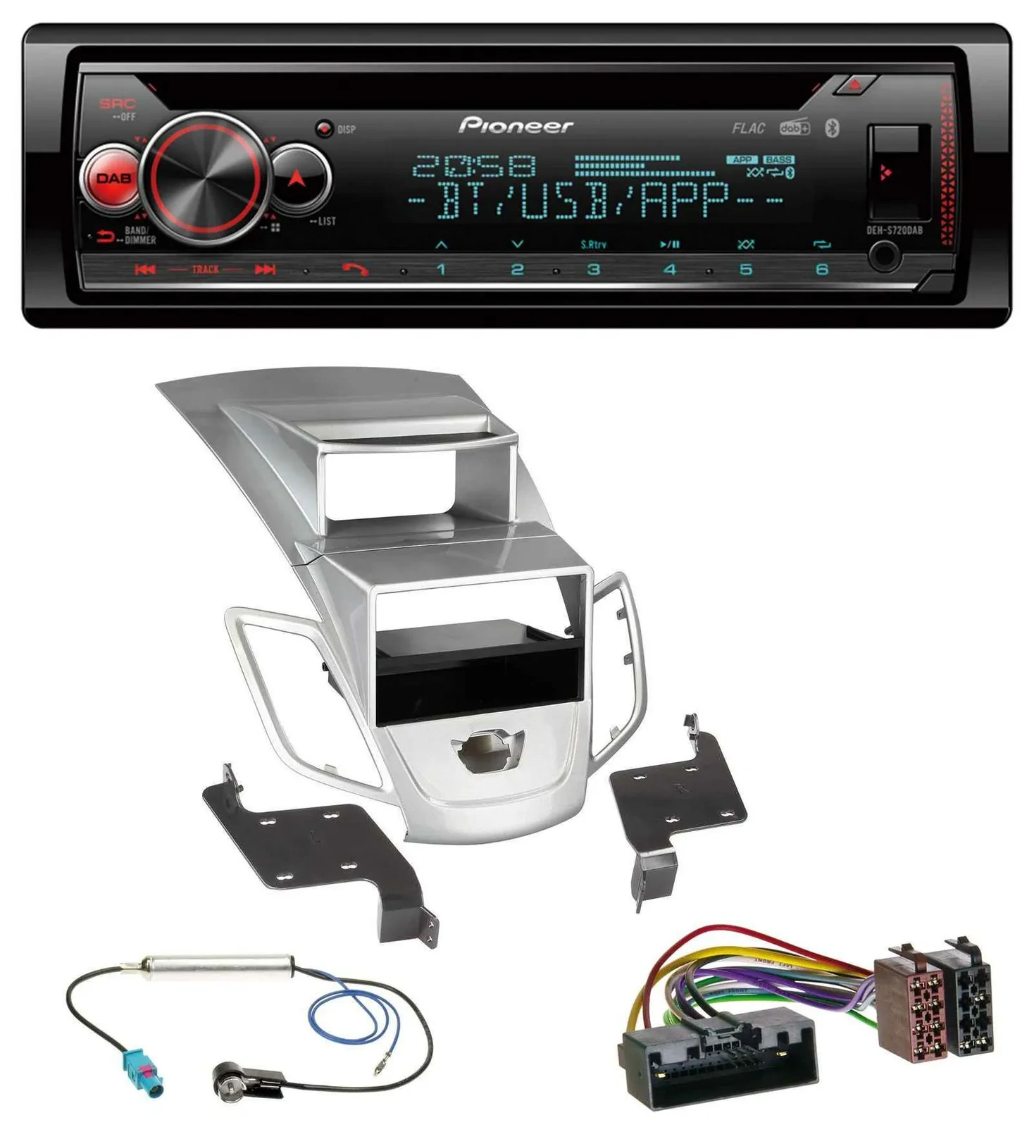 Pioneer MP3 DAB CD Bluetooth USB Autoradio für Ford Fiesta Display 10-17 silber