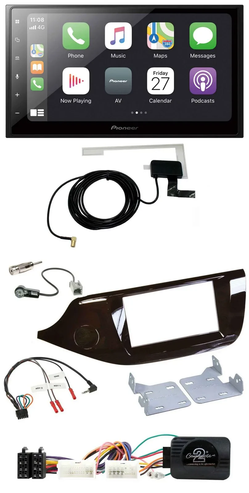 Pioneer USB Lenkrad 2DIN Bluetooth DAB Autoradio für Kia Ceed ab 2012 glänzend o