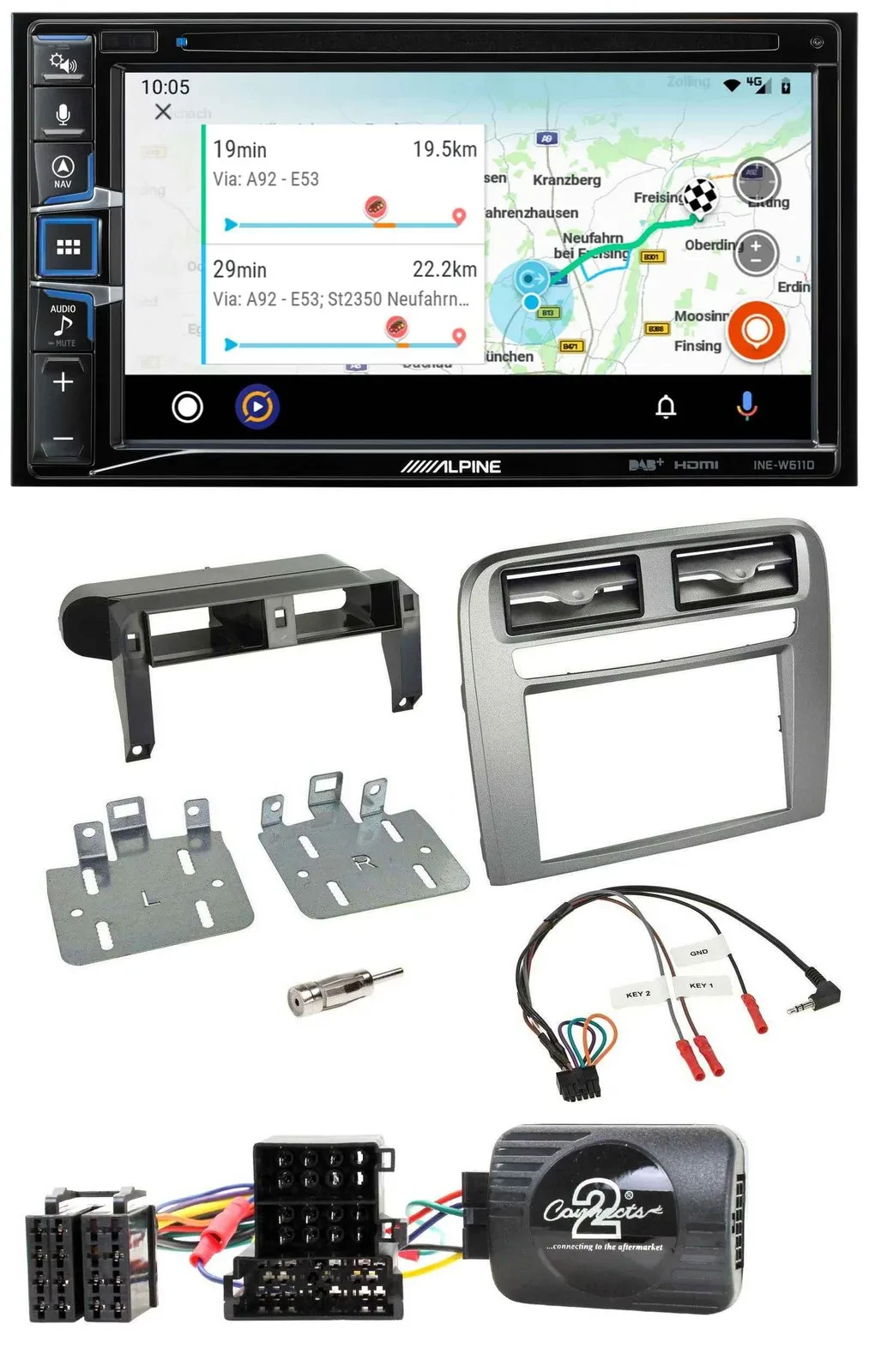 Alpine Bluetooth TMC USB DAB 2DIN Lenkrad Navigation für Fiat GrandePunto 05-06