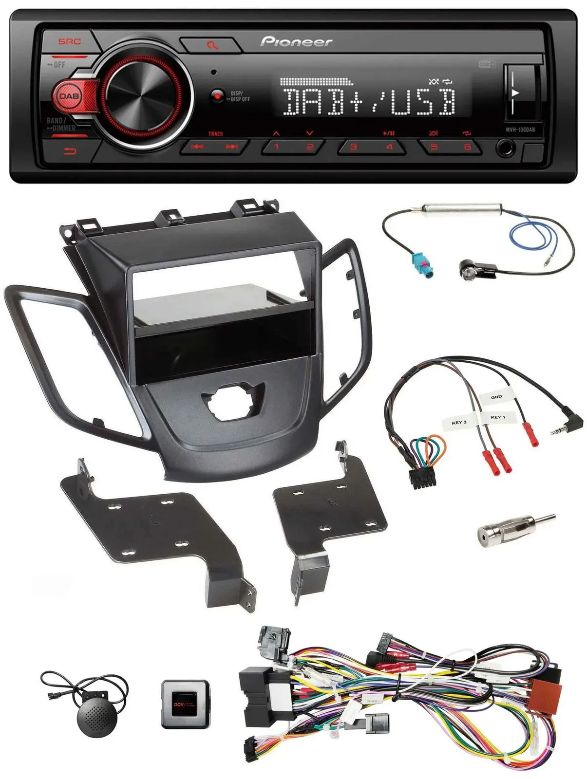 Pioneer MP3 1DIN DAB USB Lenkrad Autoradio für Ford Fiesta 08-10 ohne Display sc