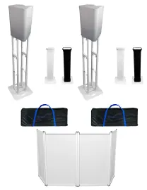 2) Rockville Portable Collapsible Totem Stands+8" DJ Speaker Cover Scrims+Facade