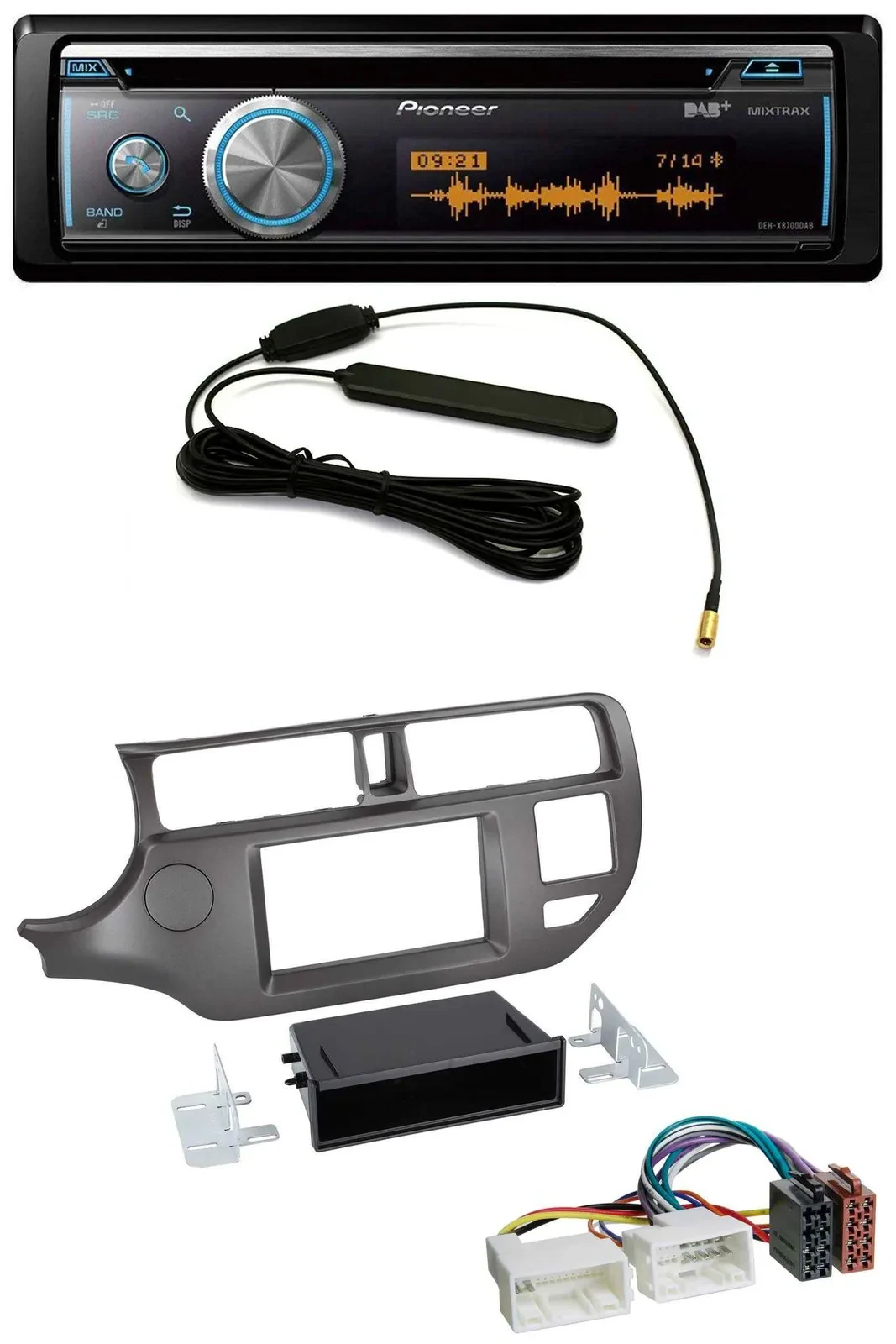 Автомагнитола Pioneer CD USB Bluetooth DAB MP3 для Kia Rio UB (2011–2014) антрацит