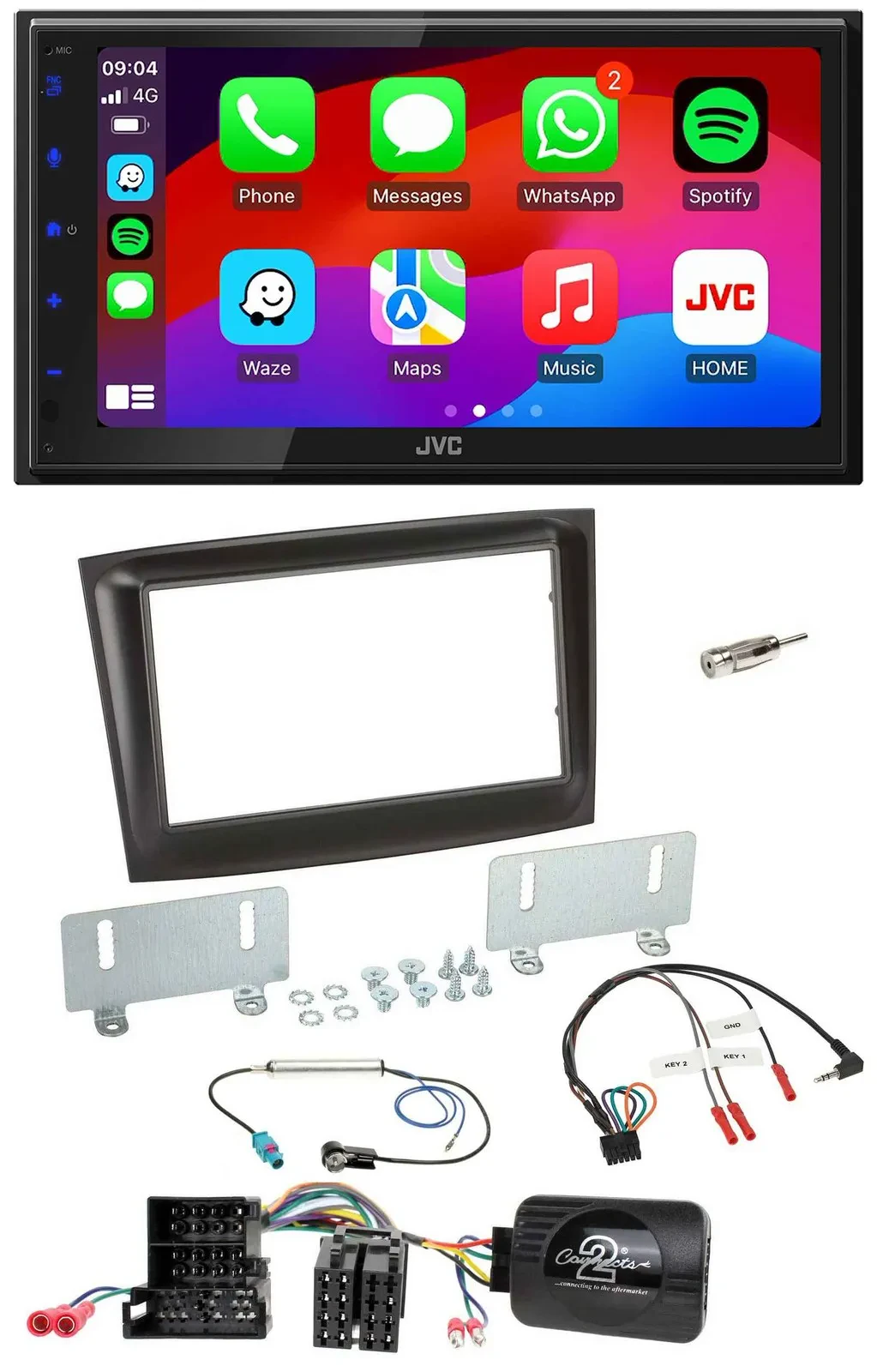 Автомагнитола для Fiat Doblo (с 2015) JVC 2DIN, DAB, Bluetooth, USB, Mini-ISO, черный