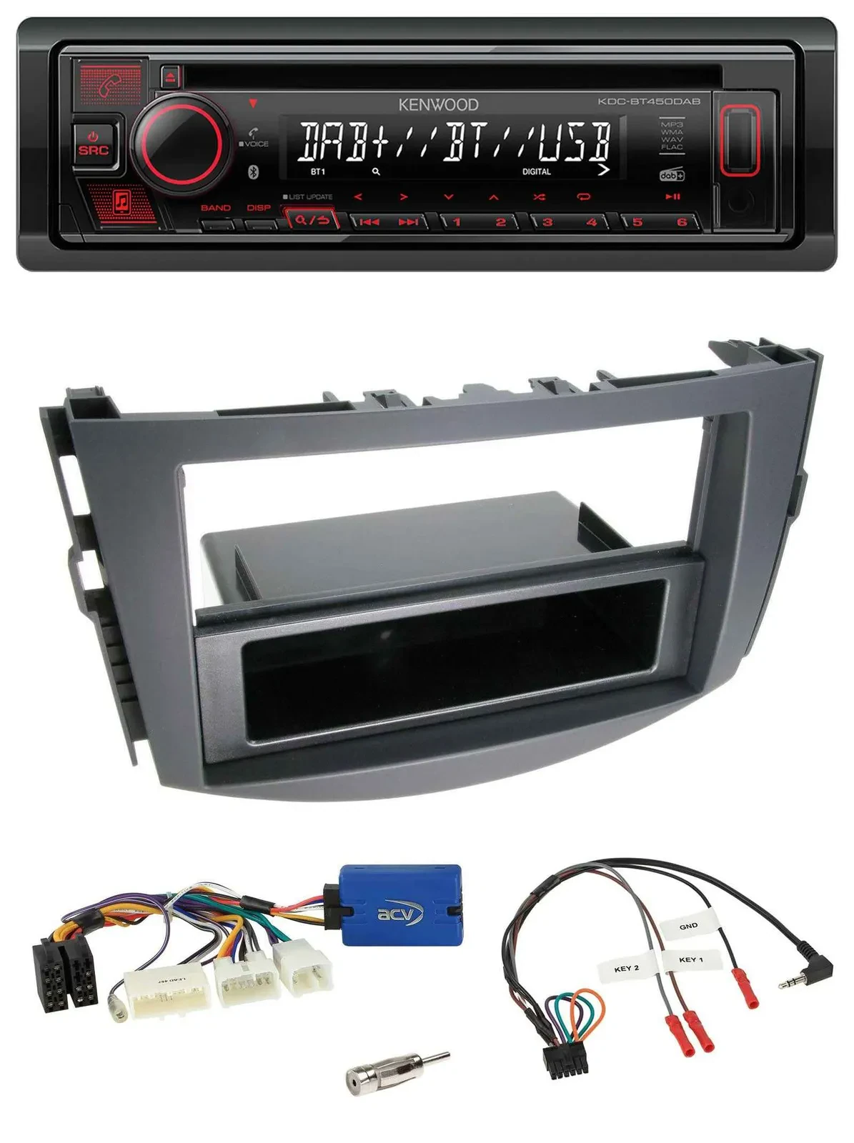 Автомагнитола для Toyota RAV4 2011–2013 Kenwood CD, USB, Bluetooth, DAB