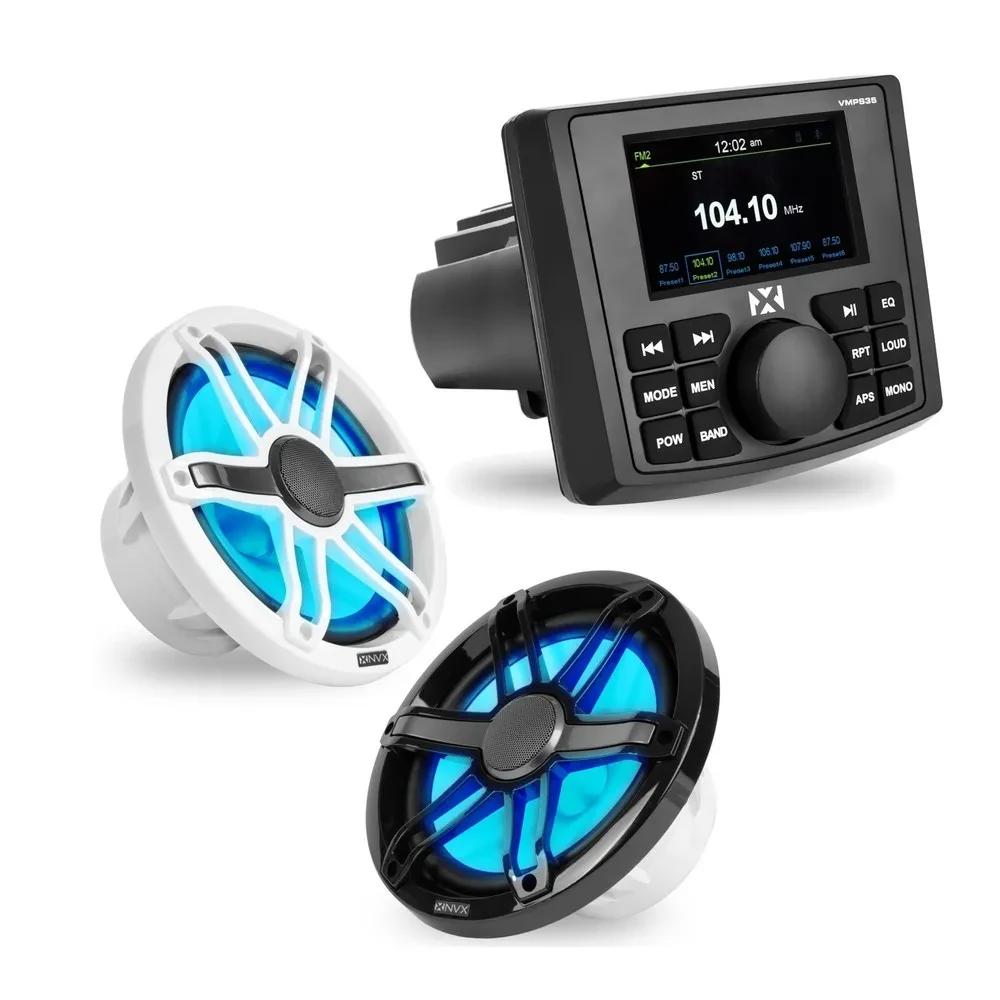 Автомагнитола для морского применения NVX VMPS35 & MVSP8 Bluetooth (набор, с морскими колонками, пара)