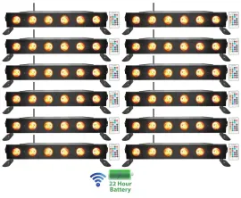 (12) Rockville BEST STRIP 60 Black Rechargeable Wash Light Bars w/Wireless DMX