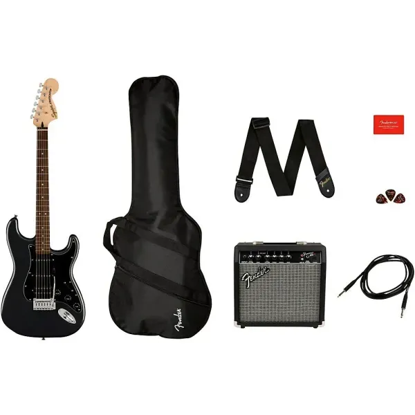 Squier Affinity Stratocaster HSS Guitar Pack w/Frontman Amp Charcoal Frost Metal