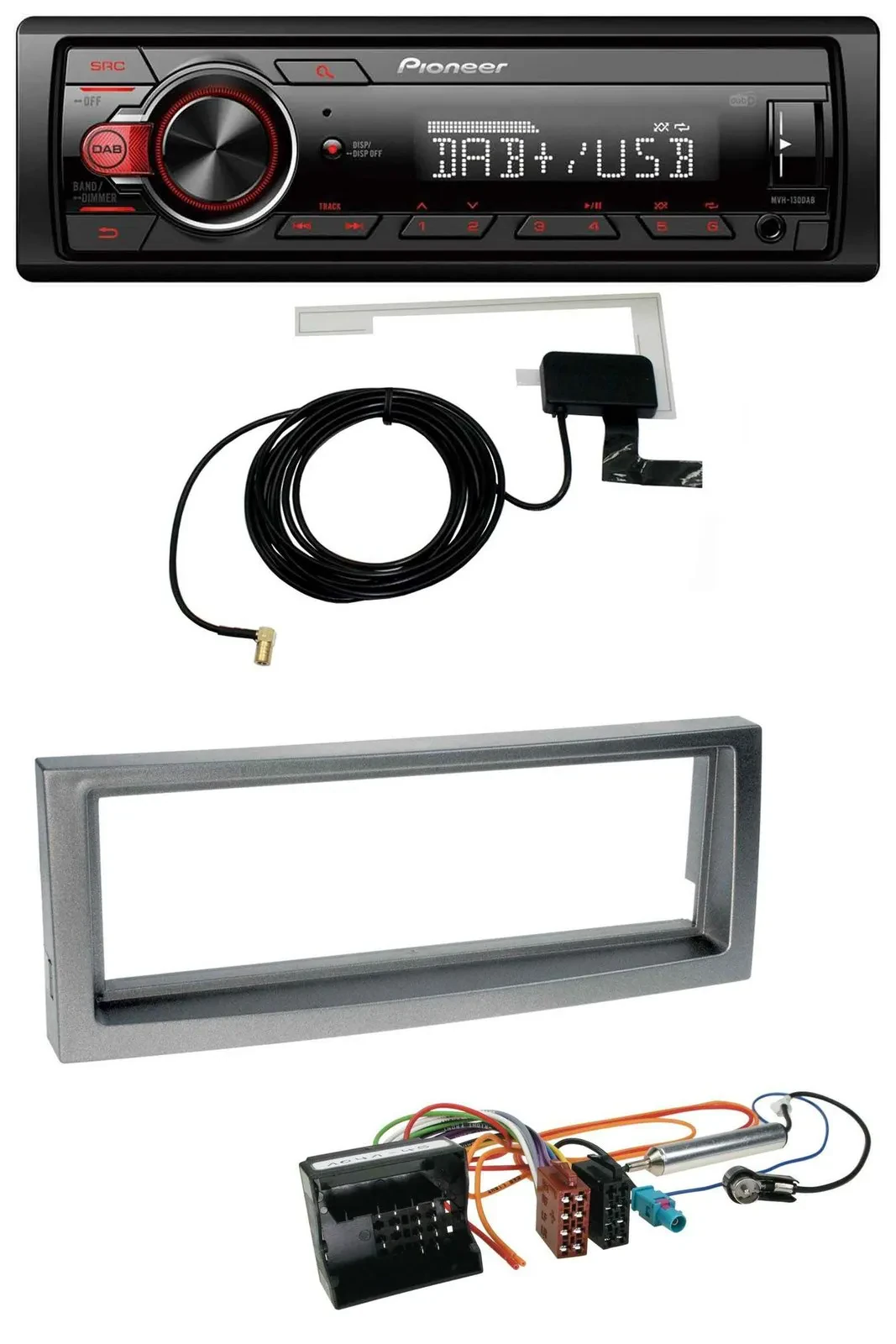 Pioneer 1DIN MP3 DAB USB AUX Autoradio für Citroen C5 Peugeot 407 ab 04 grau-met