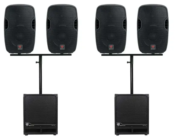 Rockville DJ Package w/(4) 10" Active Speakers+Mounts+(2) 12" Powered Subwoofers