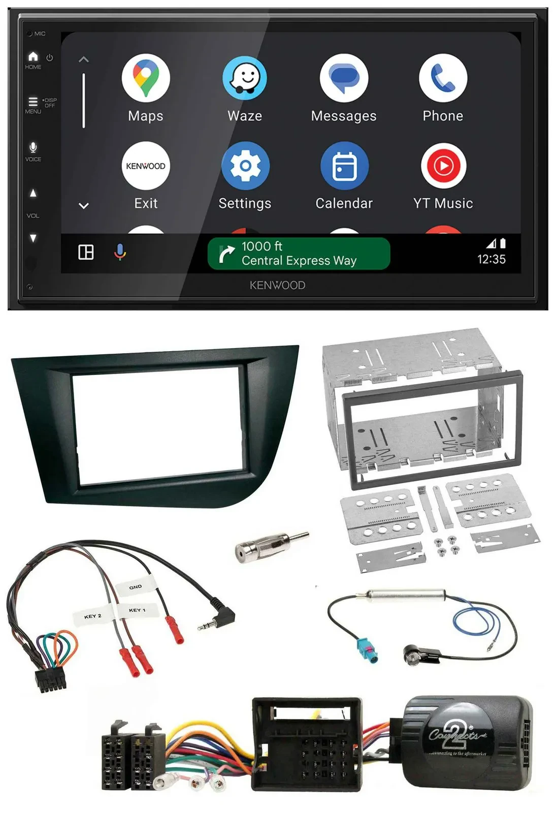 Kenwood DAB Bluetooth USB Lenkrad 2DIN Autoradio für Seat Leon 2005-2009 schwarz