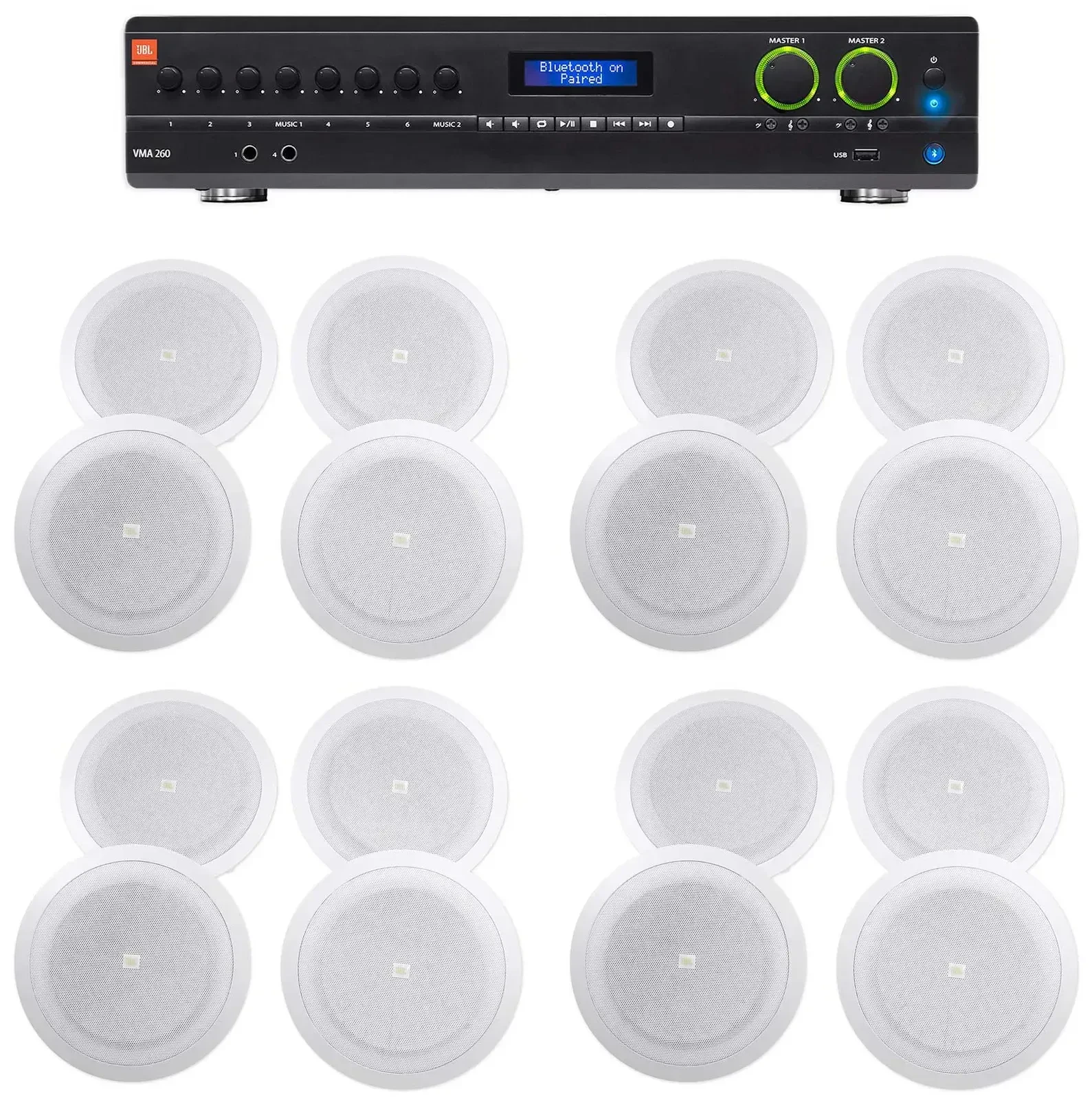 JBL VMA260 60w 8-Input Amplifier+(16) 8" JBL Speakers For Restaurant/Bar/Cafe