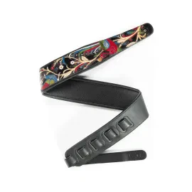 Leder Gitarrengurt 7cm Breite 122-140cm Länge Peacock-Verzierung Schwarz Alle