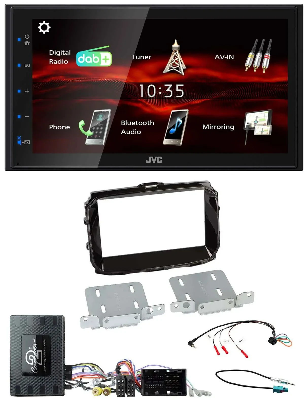 Автомагнитола JVC 2DIN, DAB, USB, Bluetooth для Alfa Romeo Giulietta (2014–2021) с инфоадаптером