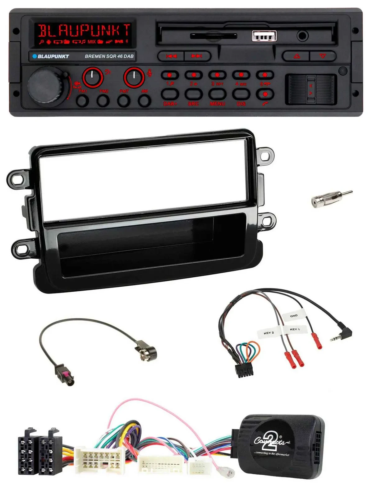 Blaupunkt SD Lenkrad USB Bluetooth DAB Autoradio für Dacia ab 2012 piano schwarz